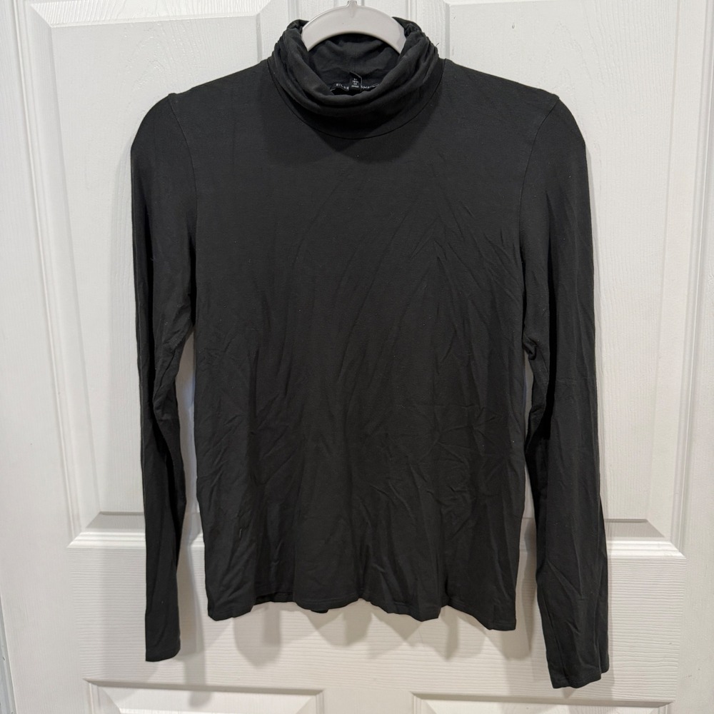 Eileen Fisher Black Rayon Lycra Stretch Turtleneck Long Sleeve Top XS